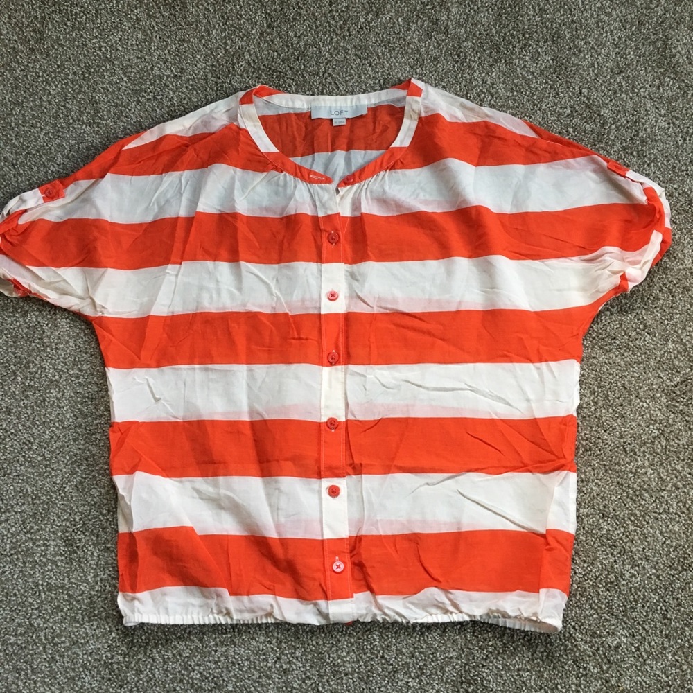 🌈 LOFT Top, Orange & White Stripes, Silky, Sz XS